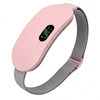 A pink and gray wearable fitness tracker with an oval-shaped pink body, a small black digital display showing green metrics, and a flexible gray strap, shown floating against a white background.